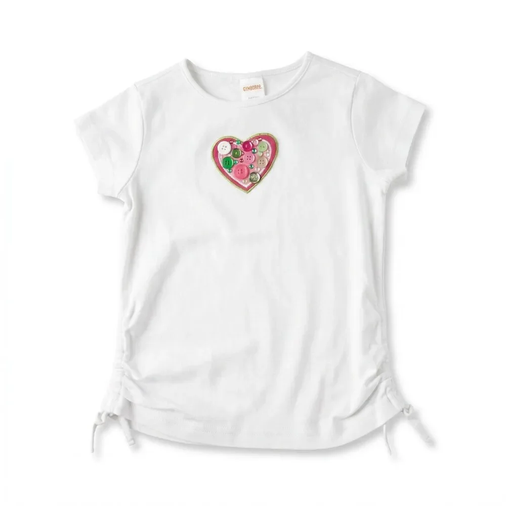 Vintage Gymboree Top Girls Size 5 White T Shirt Sweetheart Line Heart Y2K NWT